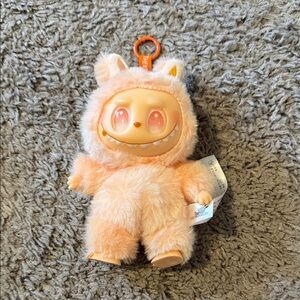 Peach Labubu Furry Monster Keychain Plush
